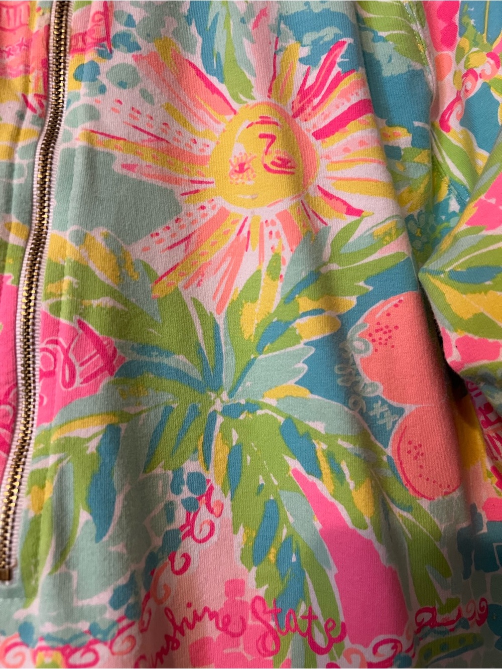 Lily Pulitzer Bright Floral Quarter-Zip Pullover Top - Pink & Teal - Picture 8 of 10